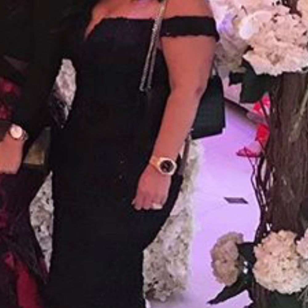 Beautiful off shoulder lace dark blue gown